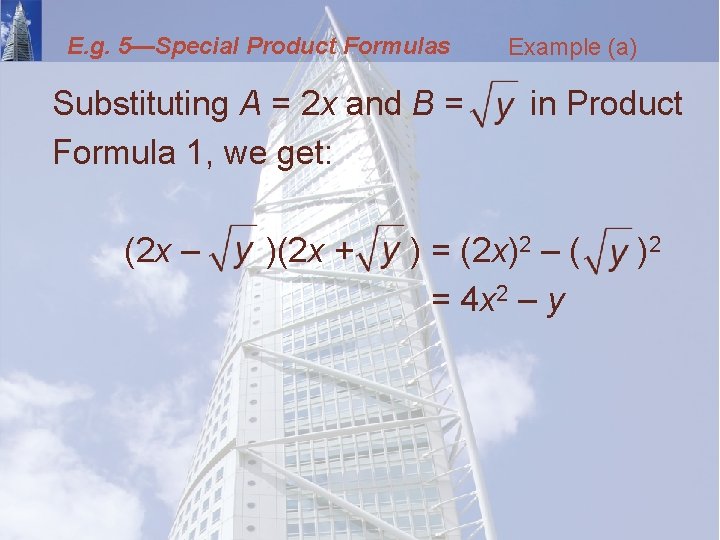 E. g. 5—Special Product Formulas Substituting A = 2 x and B = Formula