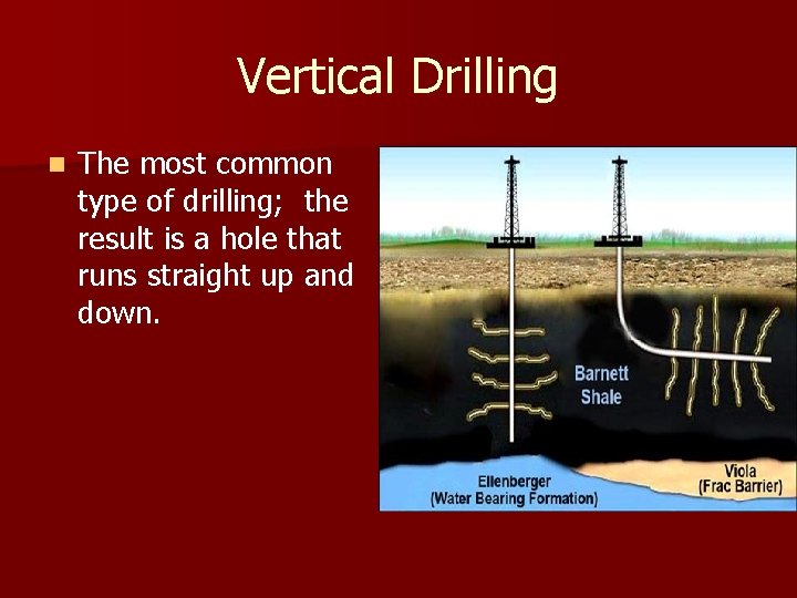 Vertical Drilling n The most common type of drilling; the result is a hole