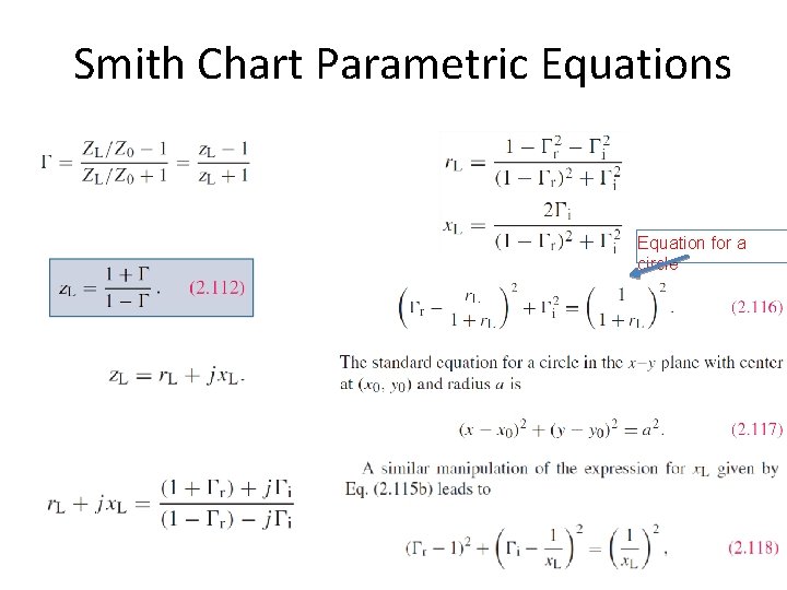 Smith Chart Parametric Equations Equation for a circle 