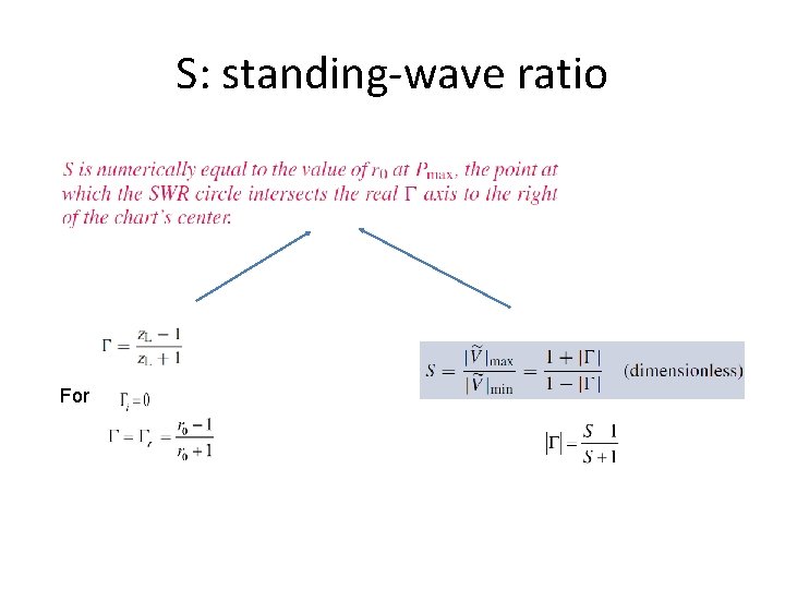 S: standing-wave ratio For S: standing-wave ratio For
