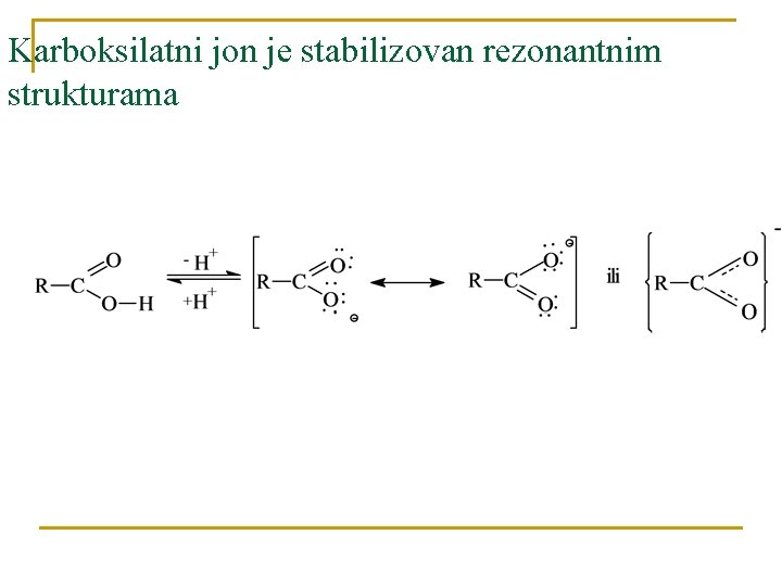 Karboksilatni jon je stabilizovan rezonantnim strukturama 