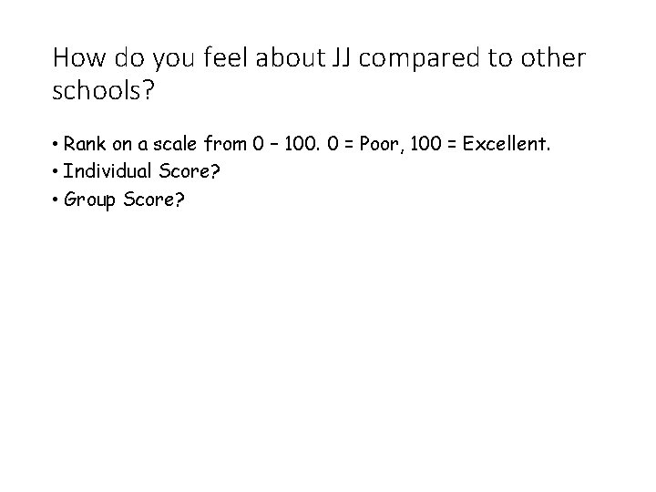 How do you feel about JJ compared to other schools? • Rank on a