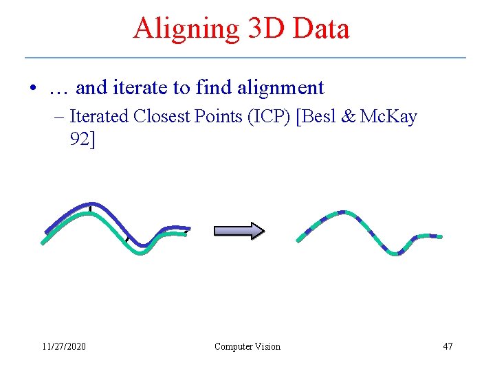 Aligning 3 D Data • … and iterate to find alignment – Iterated Closest