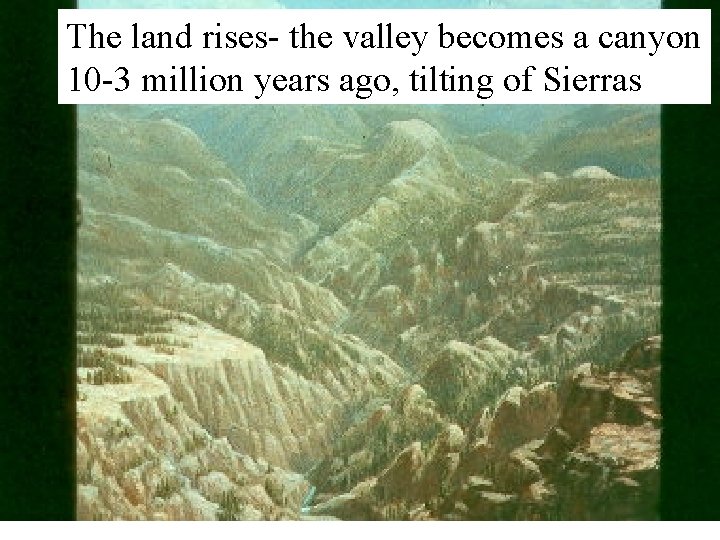 The land rises- the valley becomes a canyon 10 -3 million years ago, tilting