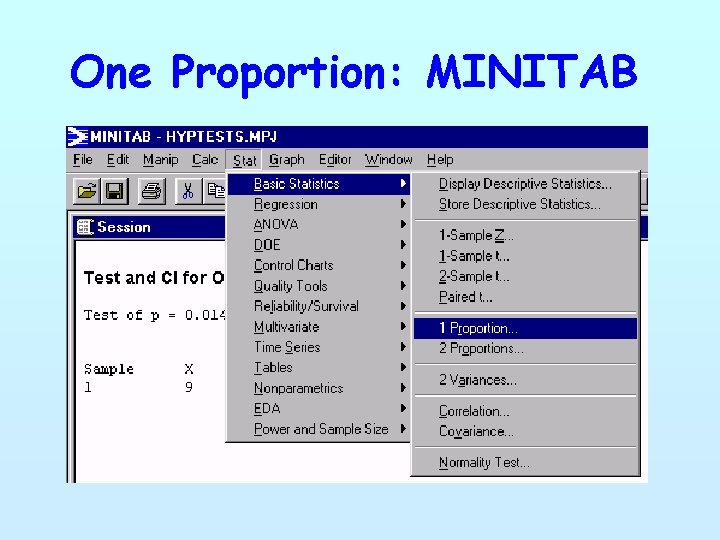 One Proportion: MINITAB 