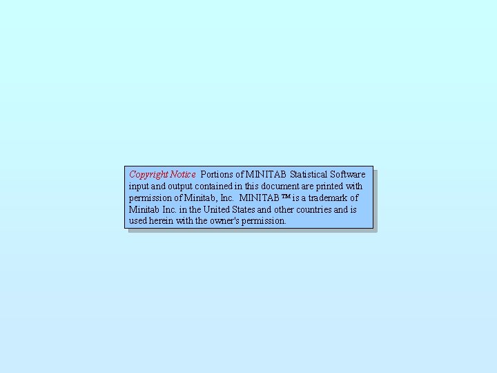 Copyright Notice Portions of MINITAB Statistical Software input and output contained in this document