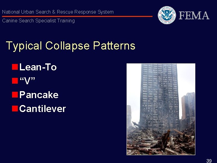 National Urban Search & Rescue Response System Canine Search Specialist Training Typical Collapse Patterns