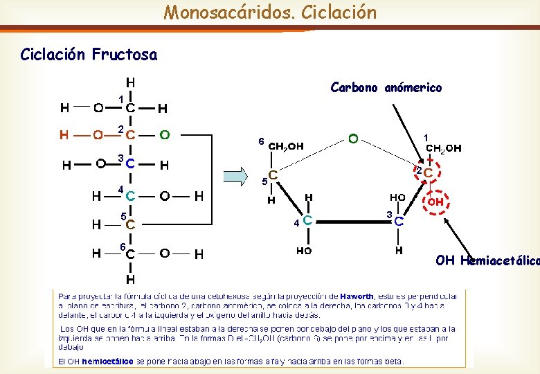 Monosacáridos. Ciclación Fructosa 1 Carbono anómerico 2 1 6 3 2 4 5 6