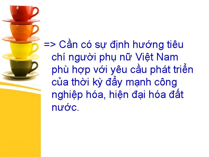 => Cần có sự định hướng tiêu chí người phụ nữ Việt Nam phù