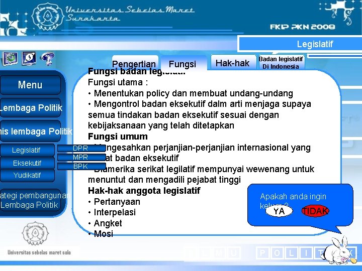 Legislatif Badan legislatif Hak-hak Pengertian Fungsi Di Indonesia Fungsi badan legislatif Fungsi utama :