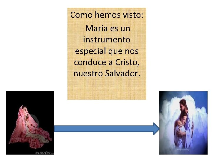 Como hemos visto: María es un instrumento especial que nos conduce a Cristo, nuestro