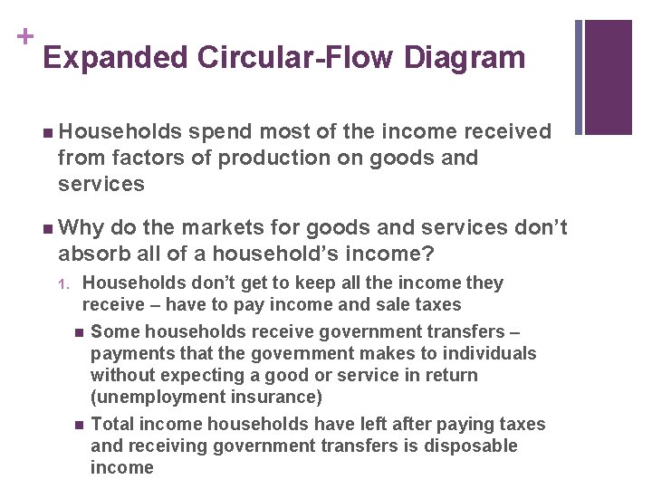 + Expanded Circular-Flow Diagram n Households spend most of the income received from factors