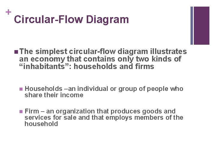 + Circular-Flow Diagram n The simplest circular-flow diagram illustrates an economy that contains only