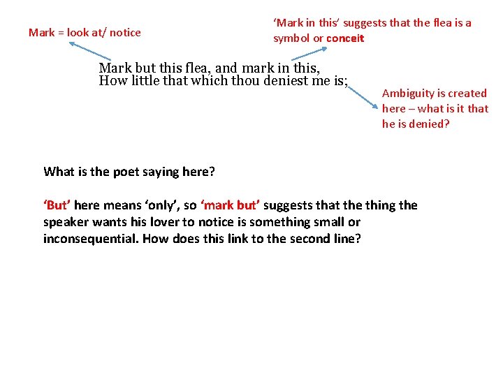 Mark = look at/ notice ‘Mark in this’ suggests that the flea is a