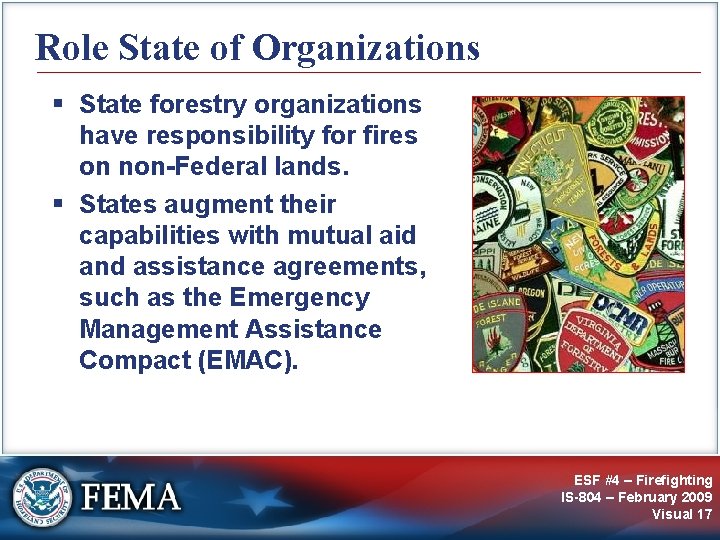 Role State of Organizations § State forestry organizations have responsibility for fires on non-Federal