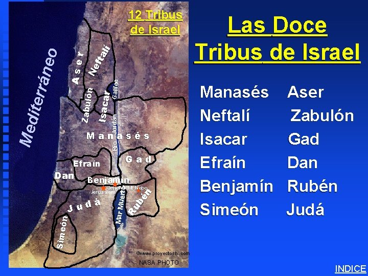 Jordán Isacar Galilee Ne fta lí Zab uló n Aser Manasés Río Med iterr