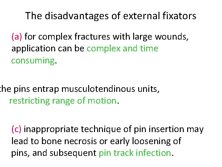 The disadvantages of external fixators (a) for complex fractures with large wounds, application can