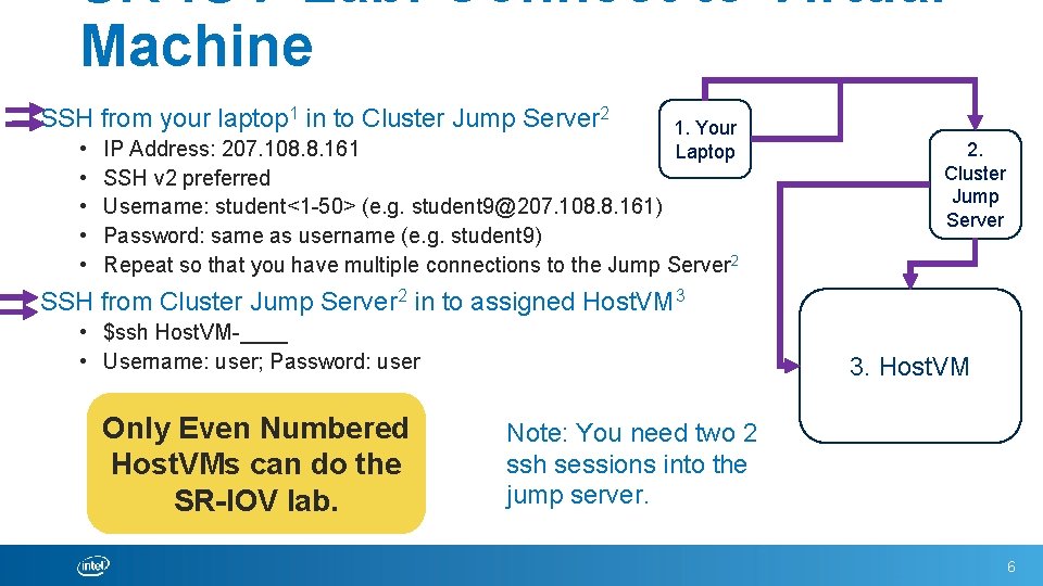 SR-IOV-Lab: Connect to Virtual Machine SSH from your laptop 1 in to Cluster Jump