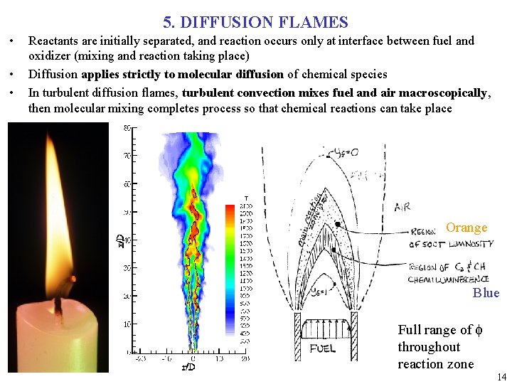 5. DIFFUSION FLAMES • • • Reactants are initially separated, and reaction occurs only