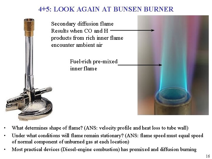 4+5: LOOK AGAIN AT BUNSEN BURNER Secondary diffusion flame Results when CO and H