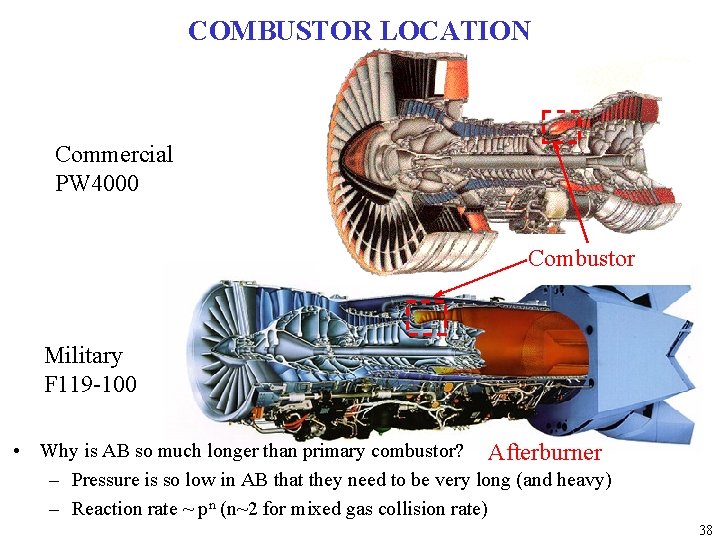 COMBUSTOR LOCATION Commercial PW 4000 Combustor Military F 119 -100 • Why is AB