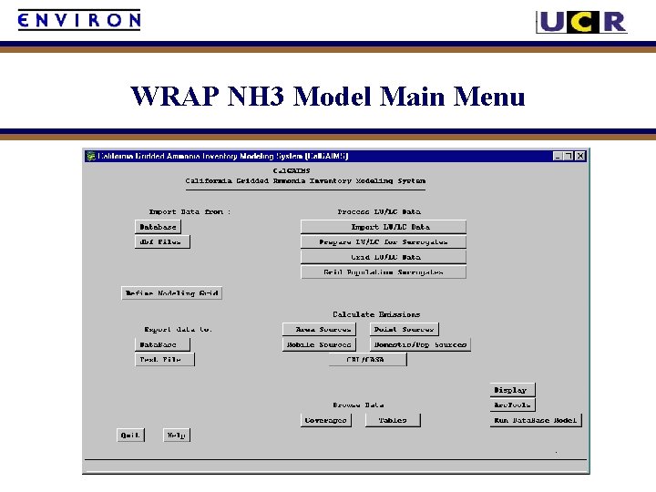 WRAP NH 3 Model Main Menu 