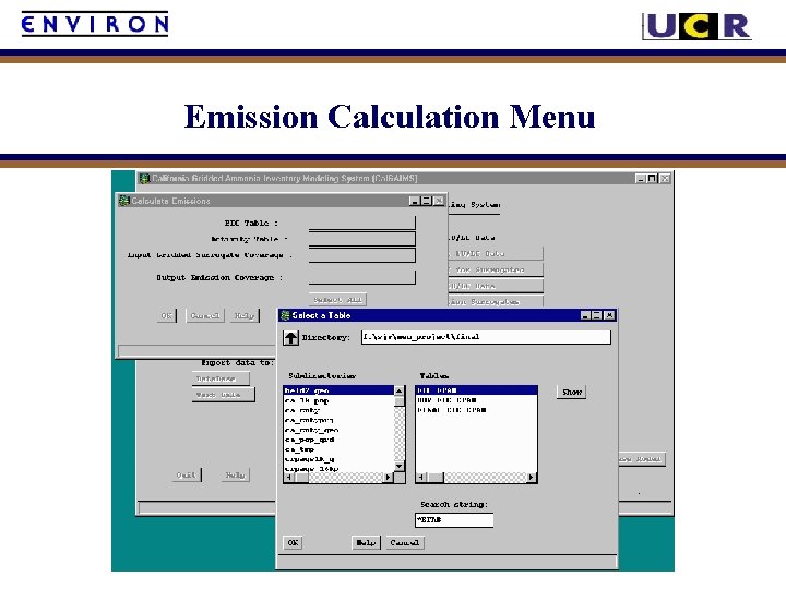 Emission Calculation Menu 