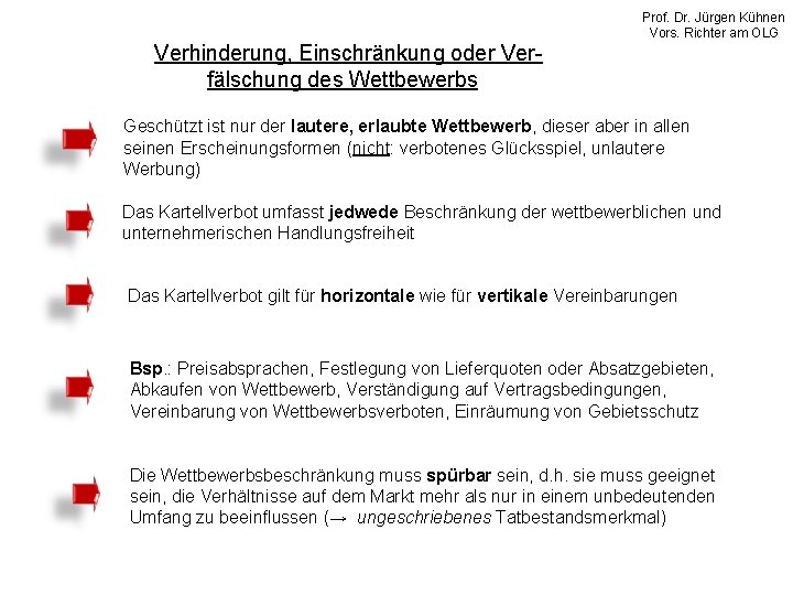 Verhinderung, Einschränkung oder Verfälschung des Wettbewerbs Prof. Dr. Jürgen Kühnen Vors. Richter am OLG