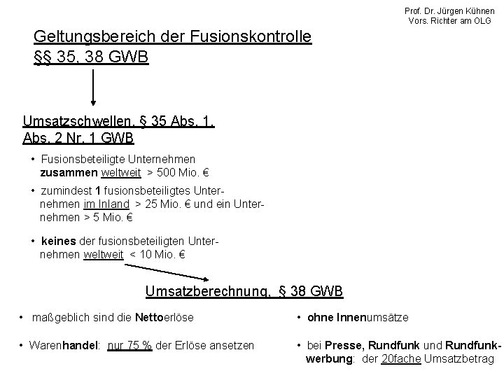 Prof. Dr. Jürgen Kühnen Vors. Richter am OLG Geltungsbereich der Fusionskontrolle §§ 35, 38