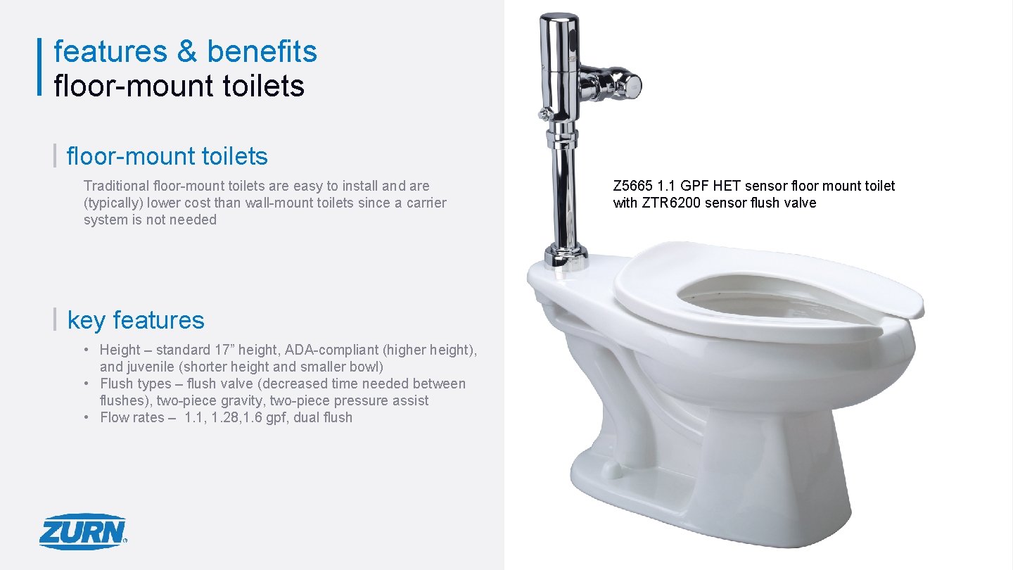 features & benefits floor-mount toilets Traditional floor-mount toilets are easy to install and are
