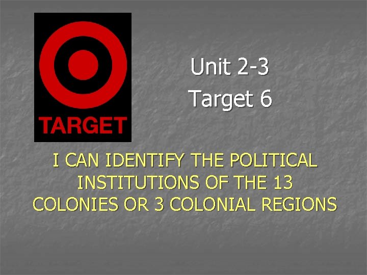 Unit 2 -3 Target 6 I CAN IDENTIFY THE POLITICAL INSTITUTIONS OF THE 13