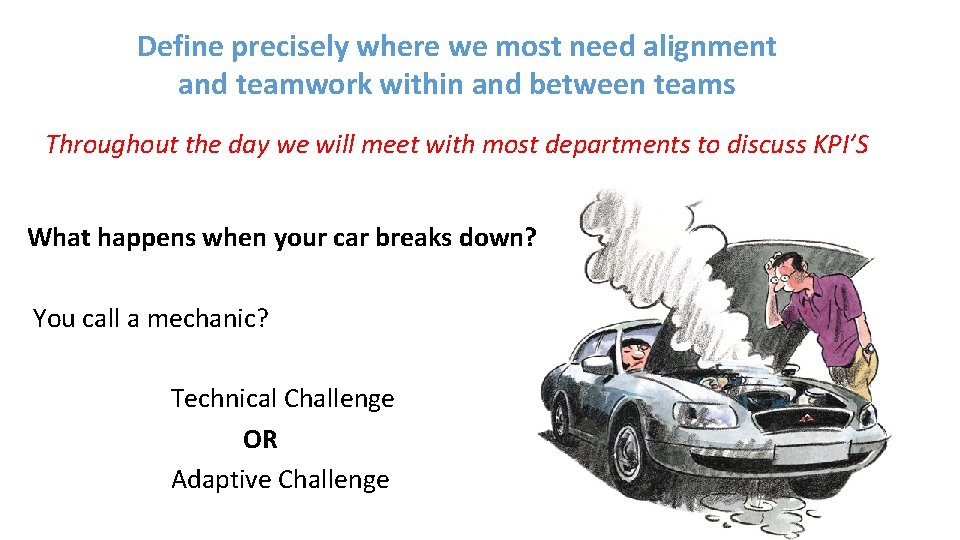 Define precisely where we most need alignment and teamwork within and between teams Throughout