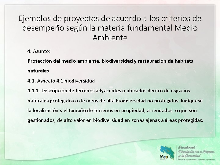 Ejemplos de proyectos de acuerdo a los criterios de desempeño según la materia fundamental