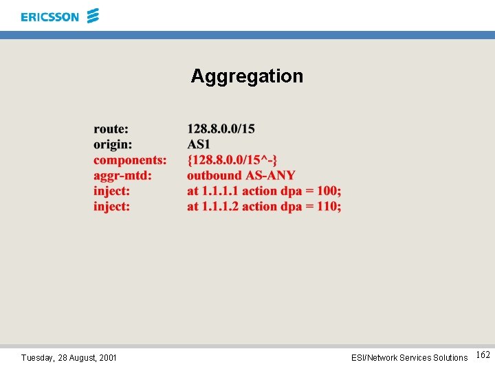 Aggregation Tuesday, 28 August, 2001 ESI/Network Services Solutions 162 