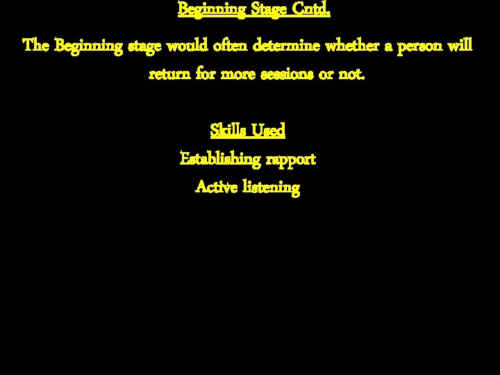 Beginning Stage Cntd. The Beginning stage would often determine whether a person will return