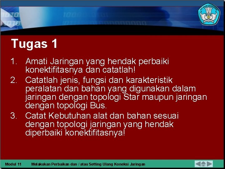 Tugas 1 1. Amati Jaringan yang hendak perbaiki konektifitasnya dan catatlah! 2. Catatlah jenis,