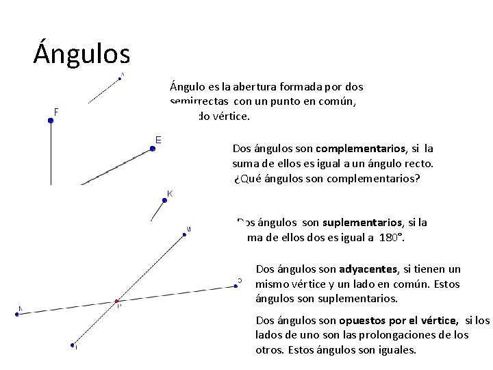 Ángulos Ángulo es la abertura formada por dos semirrectas con un punto en común,