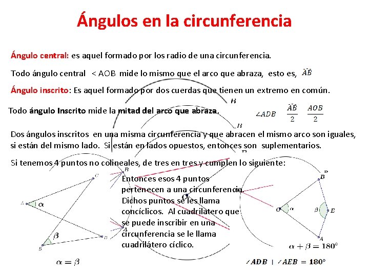 Ángulos en la circunferencia Ángulo central: es aquel formado por los radio de una