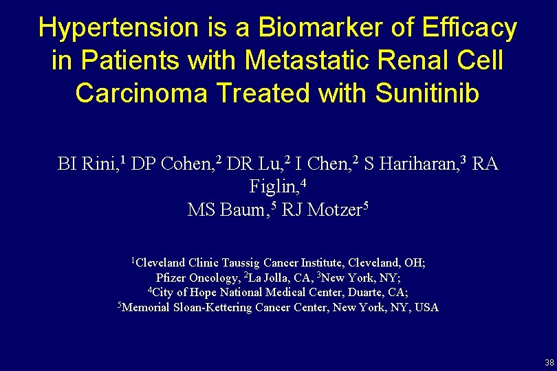 Hypertension is a Biomarker of Efficacy in Patients with Metastatic Renal Cell Carcinoma Treated