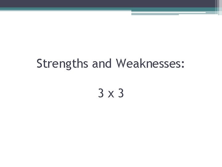 Strengths and Weaknesses: 3 x 3 