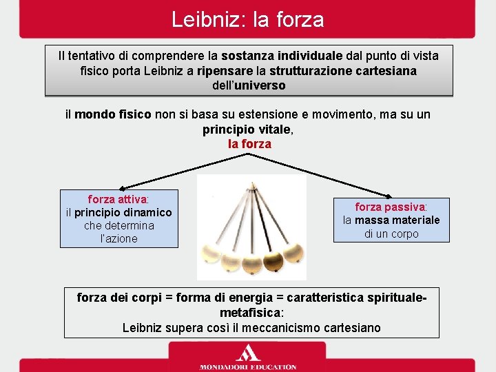 Leibniz: la forza Il tentativo di comprendere la sostanza individuale dal punto di vista