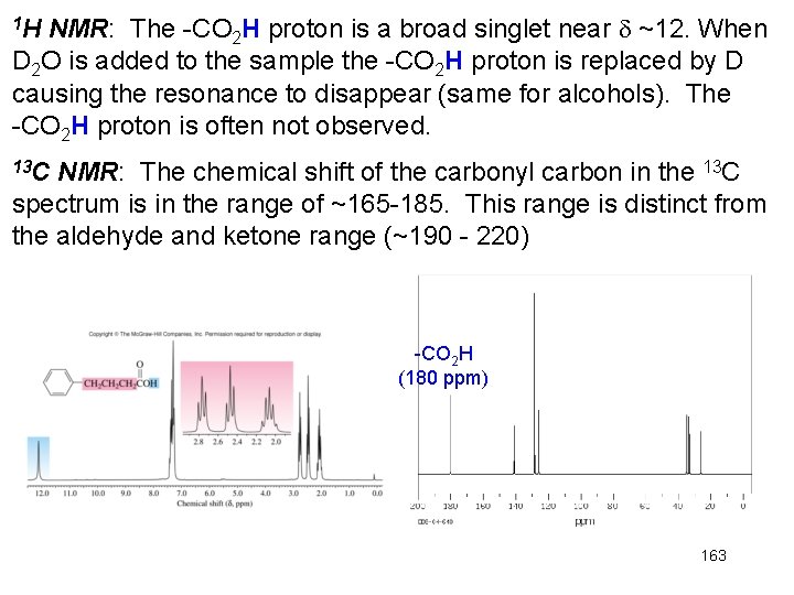 NMR: The -CO 2 H proton is a broad singlet near ~12. When D