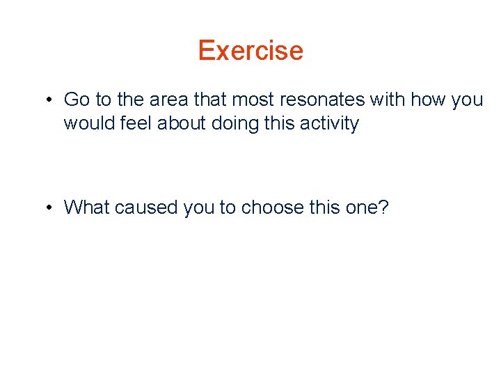 Exercise • Go to the area that most resonates with how you would feel