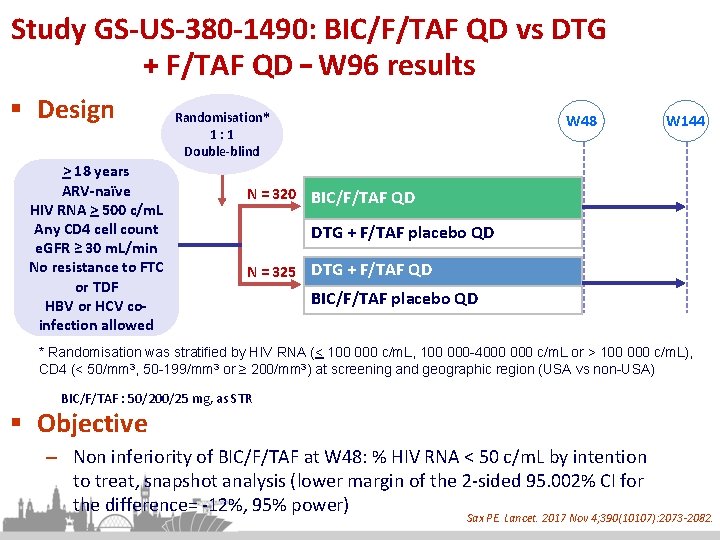 Study GS-US-380 -1490: BIC/F/TAF QD vs DTG + F/TAF QD – W 96 results