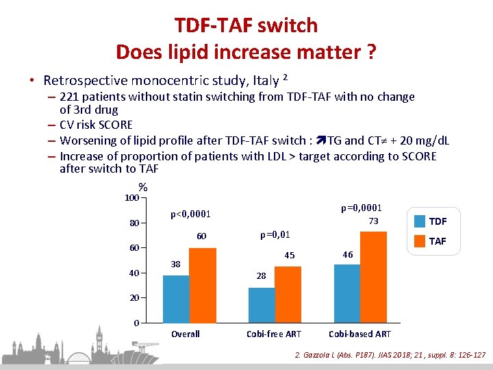 TDF-TAF switch Does lipid increase matter ? • Retrospective monocentric study, Italy 2 –