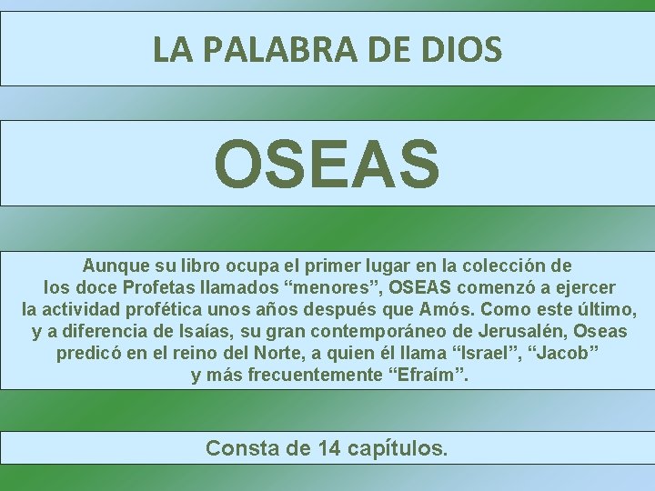 LA PALABRA DE DIOS OSEAS Aunque su libro ocupa el primer lugar en la