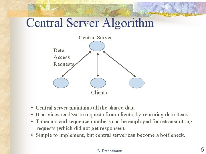 Central Server Algorithm Central Server Data Access Requests Clients • Central server maintains all