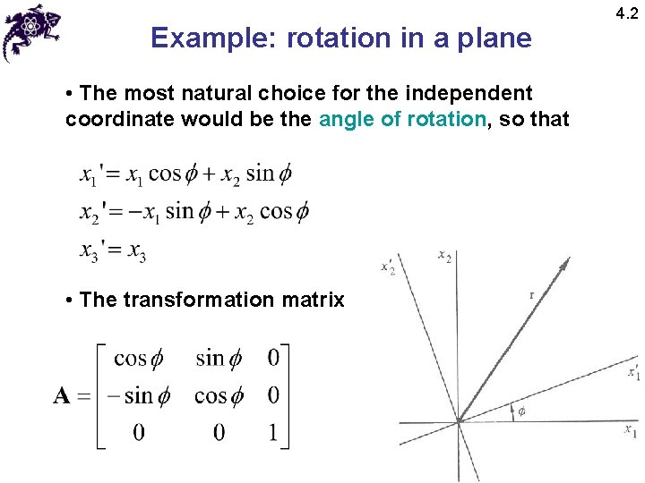 Example: rotation in a plane • The most natural choice for the independent coordinate