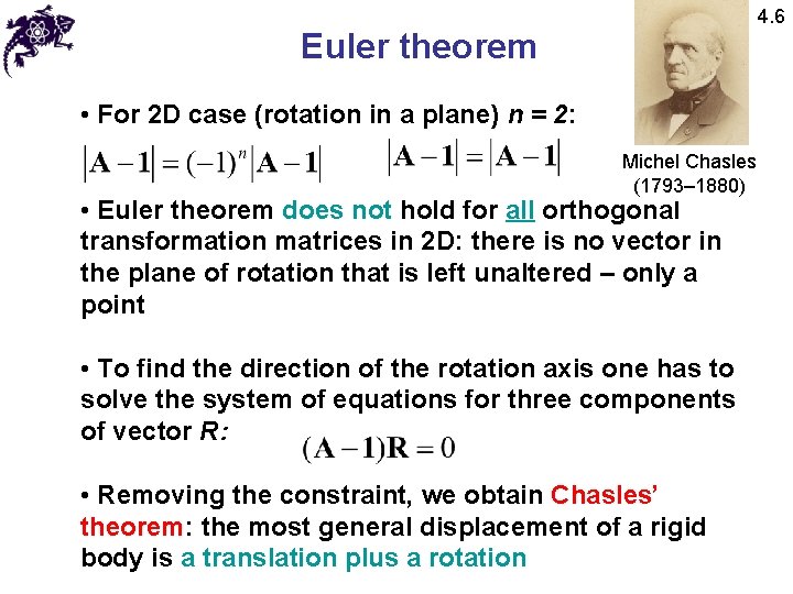 4. 6 Euler theorem • For 2 D case (rotation in a plane) n