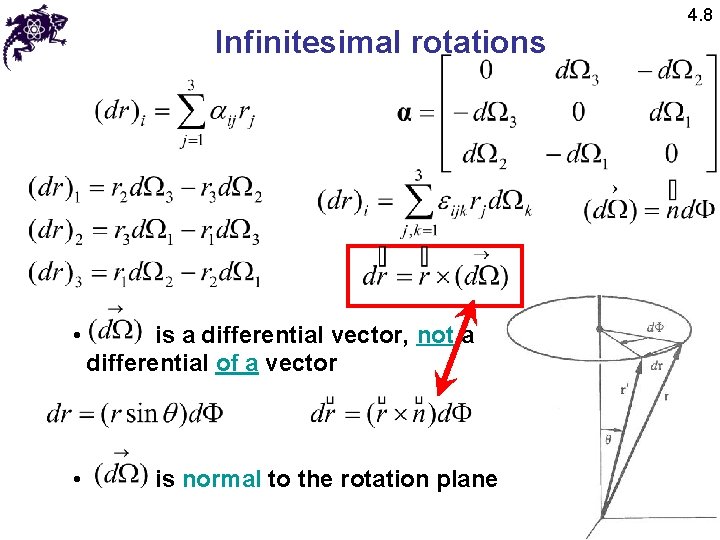 Infinitesimal rotations • • is a differential vector, not a differential of a vector